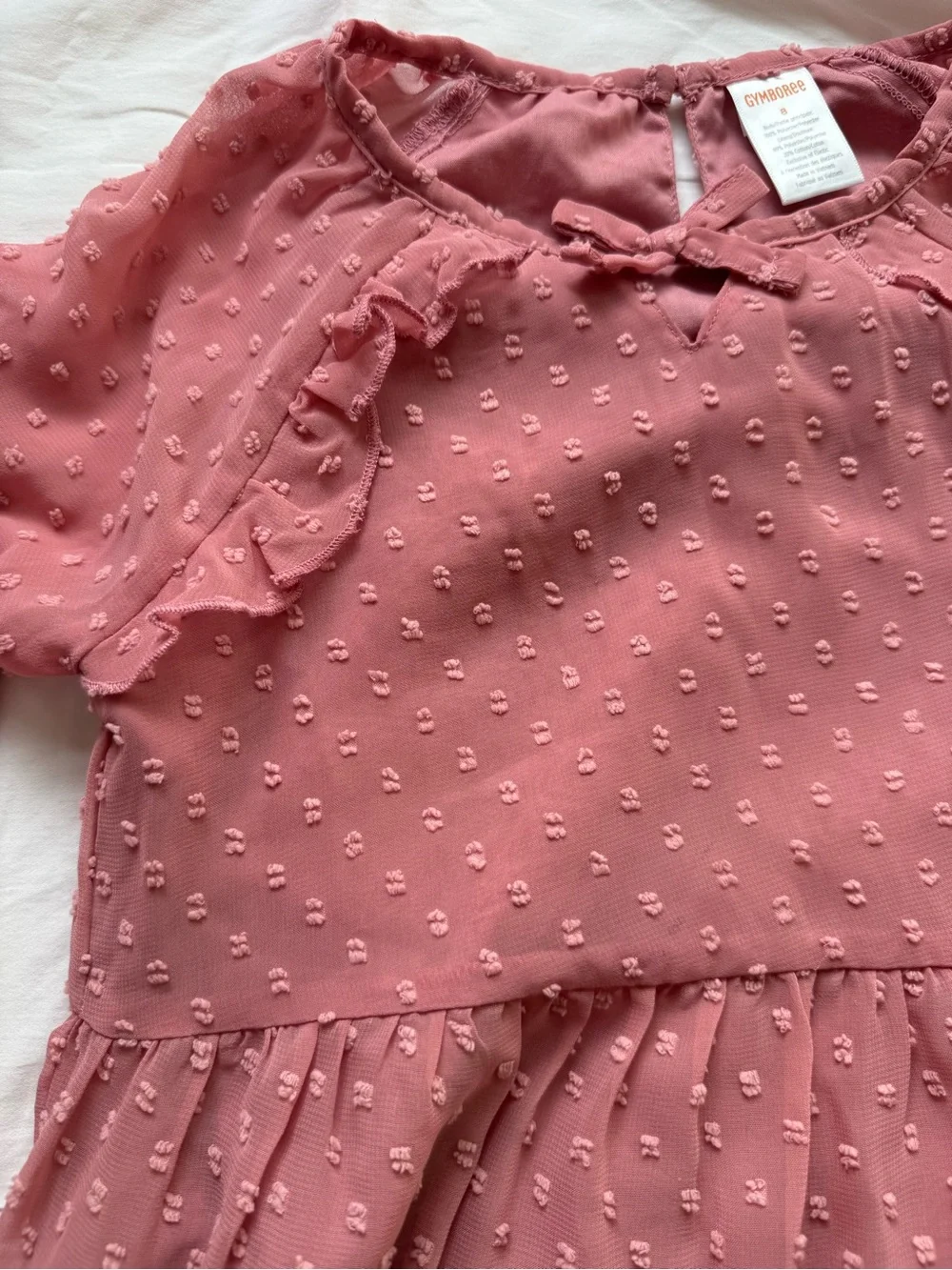 Gymboree Girls Flora Pink Long-Sleeve Tiered Dot Dress size 8